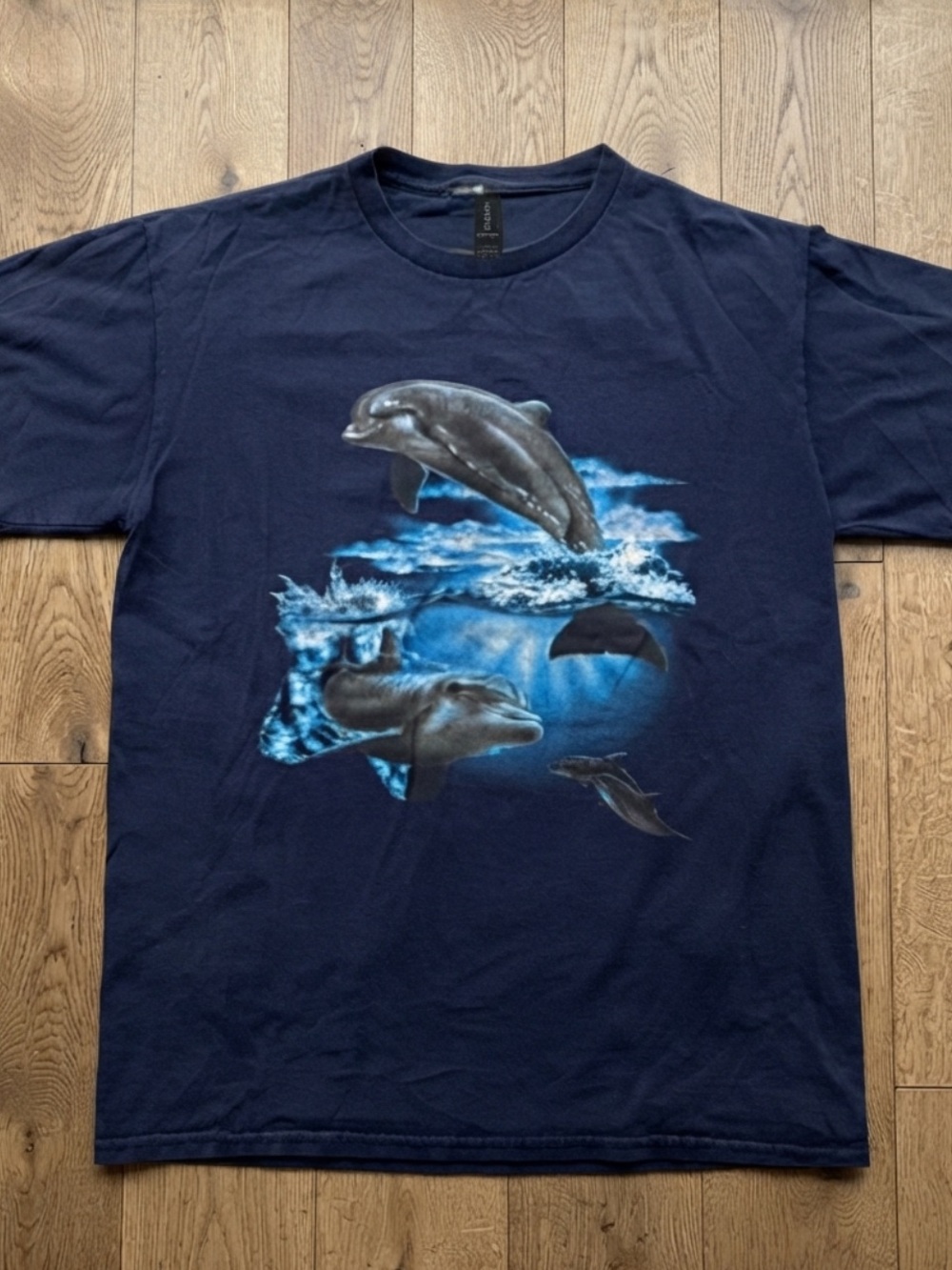 Gildan Navy Dolphin Graphic Tee - Men's Ocean Design